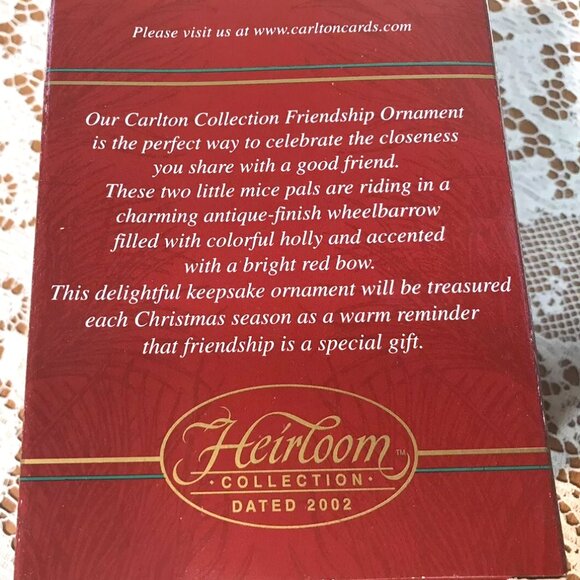Carlton Cards Heirloom Collection 2002 Christmas Tree Ornament "My Mice Friend" - Picture 2 of 3